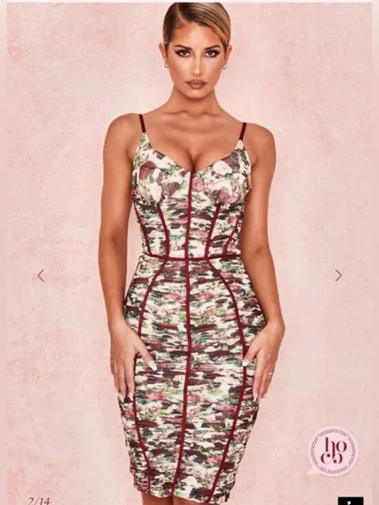 HOUSE OF CB - SABLE -Vintage Floral Ruched Corset Dress - Picture 2 of 12